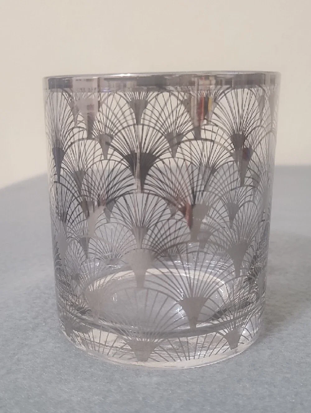 Z Gallerie Soiree Double Old Fashioned Set of 4 Glasses Silver Geometric Pattern
